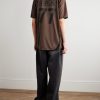 Printed Embroidered Panelled Cotton-Mesh T-Shirt - OU Printed Embroidered Panelled Cotton-Mesh T-Shirt - OU