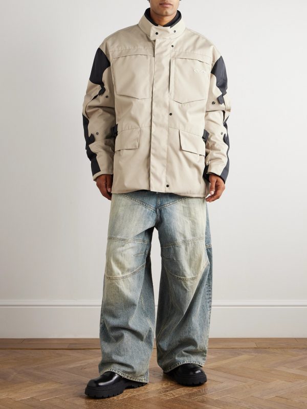 Oversized Logo-Embroidered Padded Two-Tone Canvas Jacket - OU