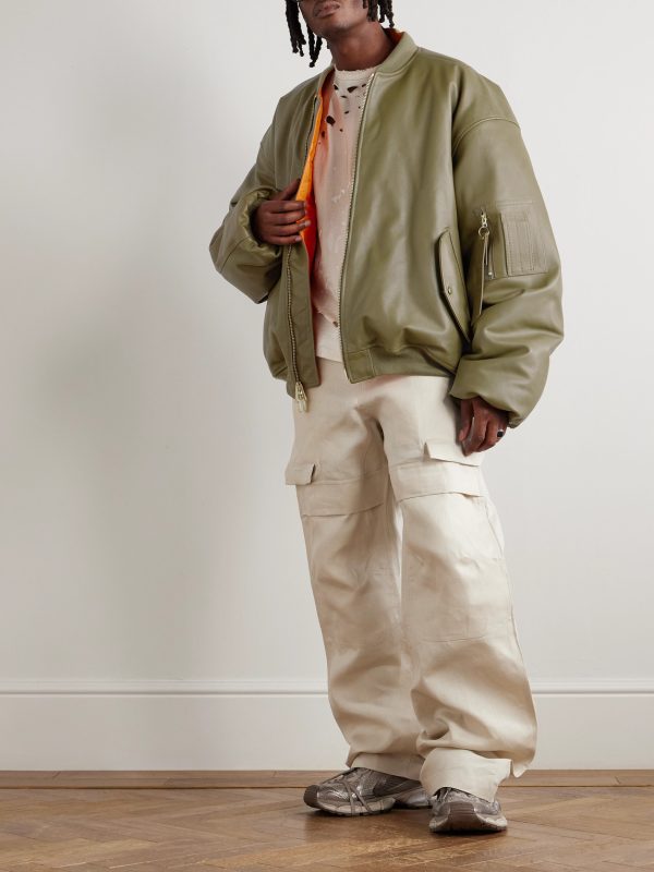 Oversized Leather Bomber Jacket - OU Oversized Leather Bomber Jacket - OU