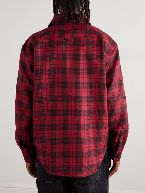 Logo-Embroidered Checked Wool Shirt - BK Logo-Embroidered Checked Wool Shirt - BK