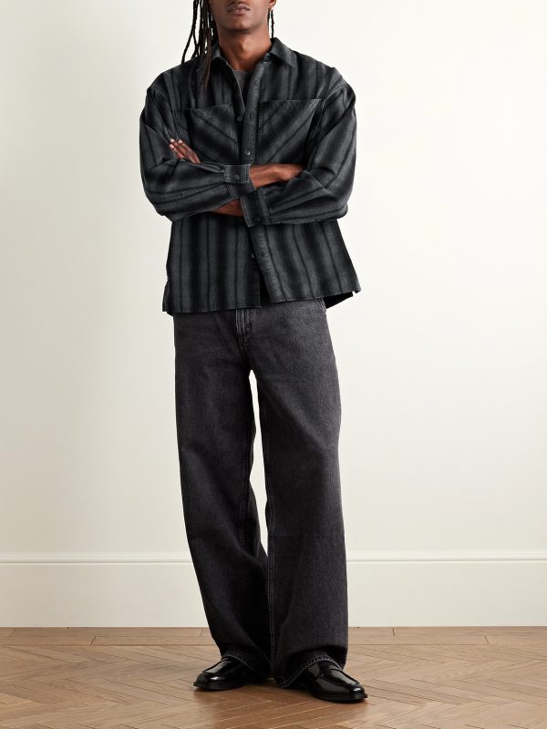Brennan Striped Brushed Cotton-Blend Twill Shirt - OU Brennan Striped Brushed Cotton-Blend Twill Shirt - OU