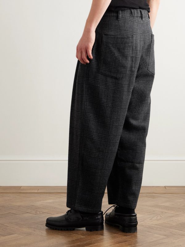 Tapered Cropped Pleated Checked Wool-Blend Suit Trousers - BK Tapered Cropped Pleated Checked Wool-Blend Suit Trousers - BK