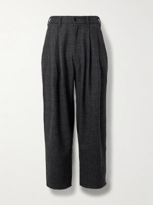 Tapered Cropped Pleated Checked Wool-Blend Suit Trousers