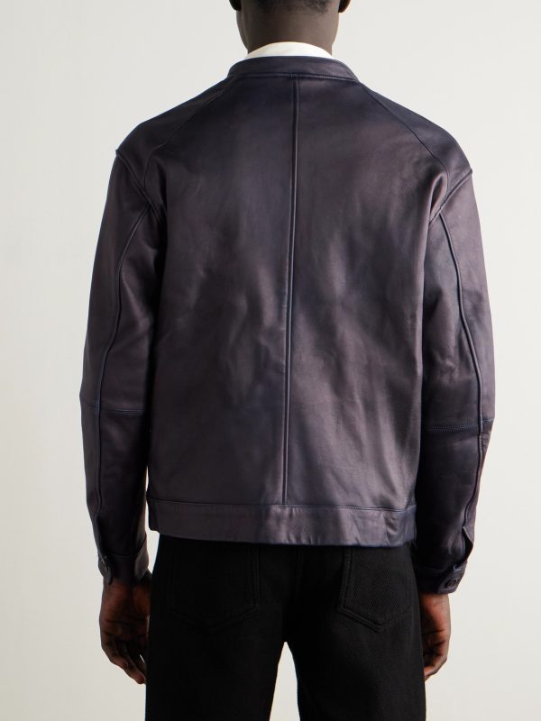 Indigo-Dyed Leather Biker Jacket - BK