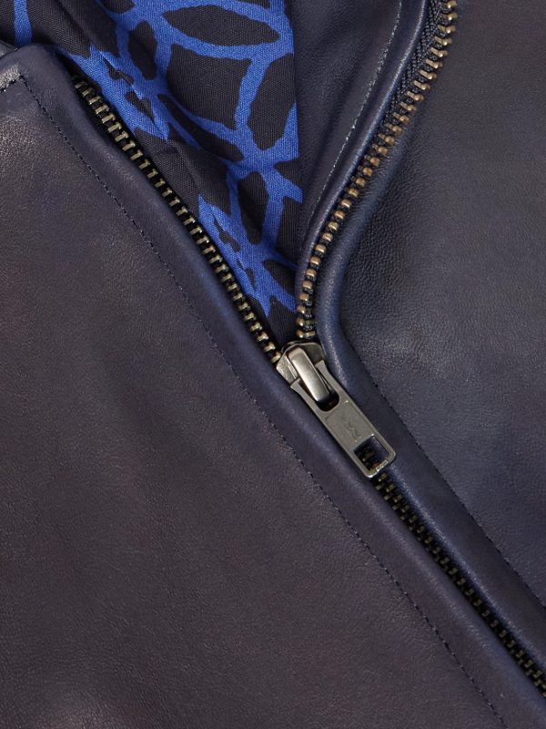 Indigo-Dyed Leather Biker Jacket - CU
