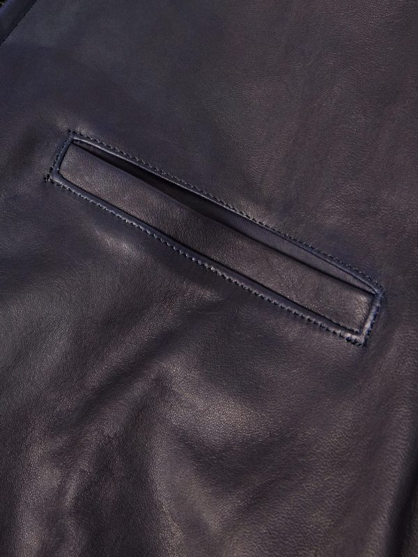 Indigo-Dyed Leather Biker Jacket - E1