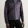 Indigo-Dyed Leather Biker Jacket - FR