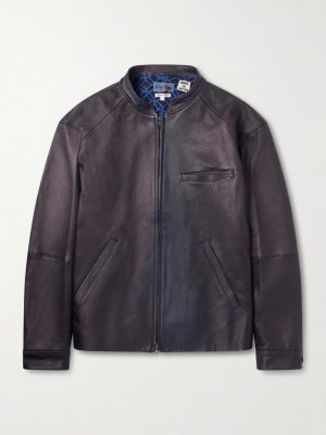 Indigo-Dyed Leather Biker Jacket