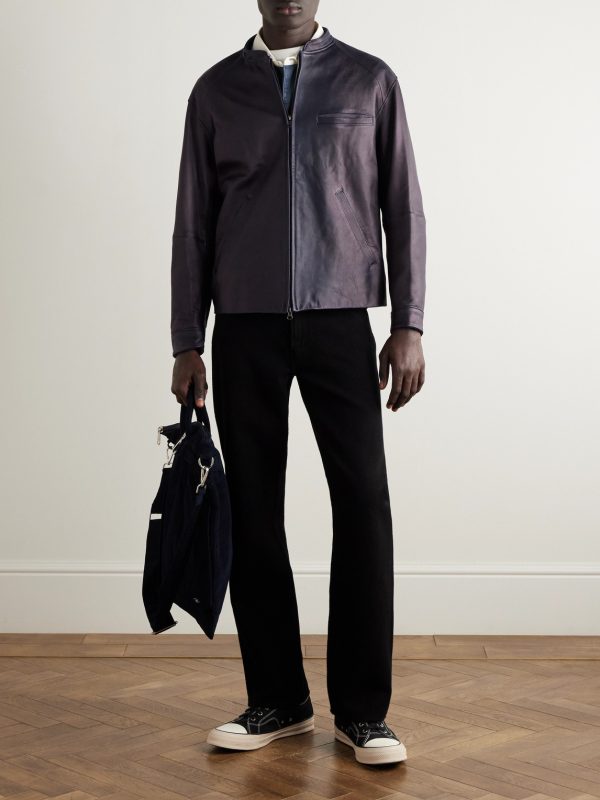 Indigo-Dyed Leather Biker Jacket - OU