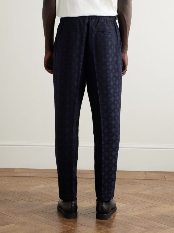 Straight-Leg Pleated Cotton and Wool-Blend Jacquard Suit Trousers - BK