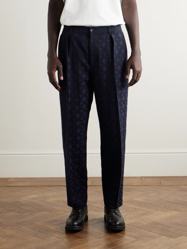 Straight-Leg Pleated Cotton and Wool-Blend Jacquard Suit Trousers - FR