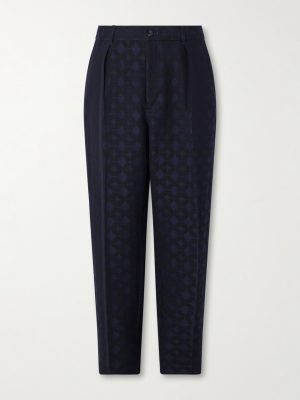 Straight-Leg Pleated Cotton and Wool-Blend Jacquard Suit Trousers