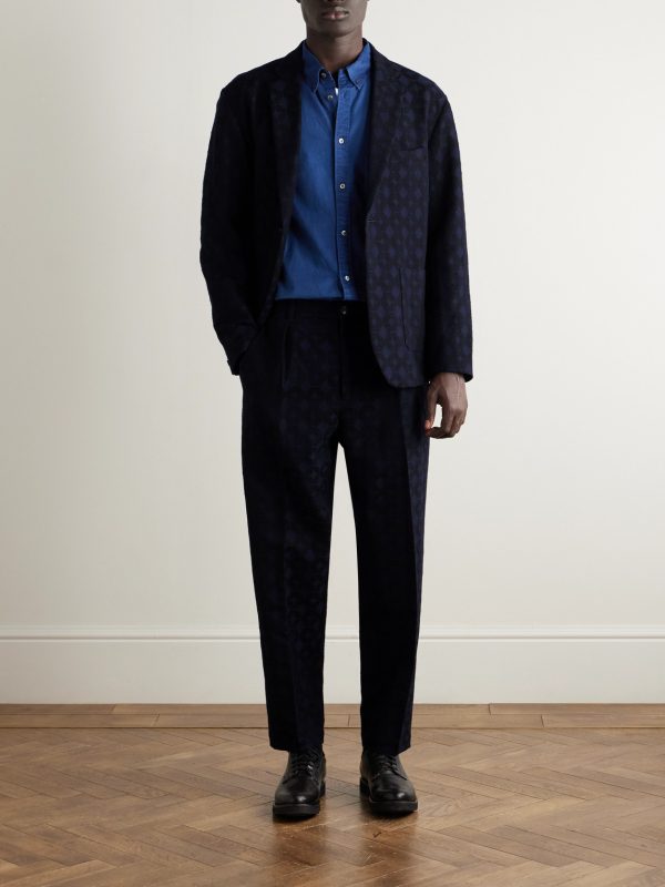 Straight-Leg Pleated Cotton and Wool-Blend Jacquard Suit Trousers - OU