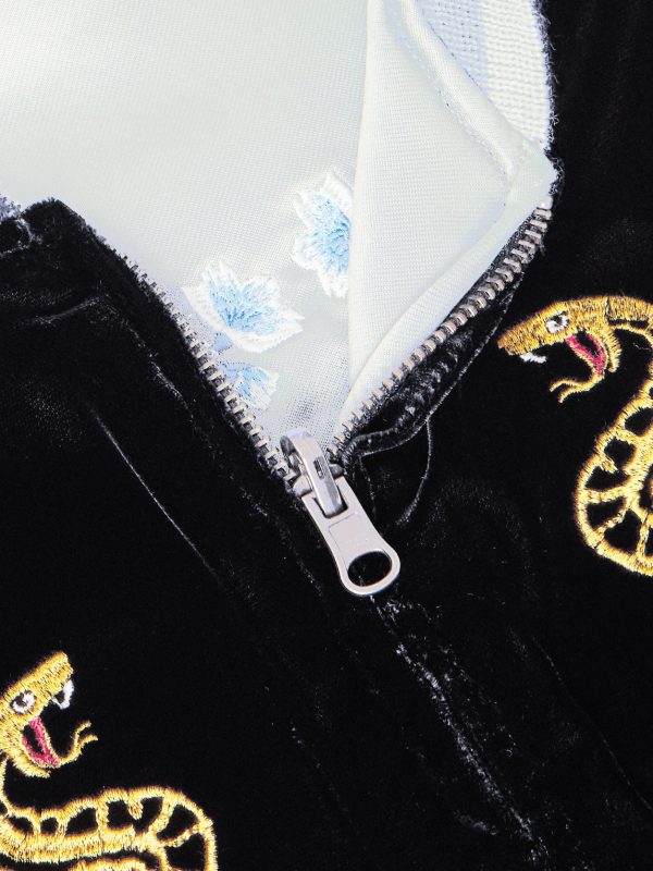 Tora Ni Fuji Reversible Embroidered Velvet and Satin Bomber Jacket - CU Tora Ni Fuji Reversible Embroidered Velvet and Satin Bomber Jacket - CU