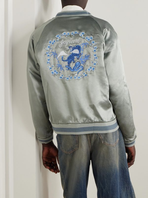 Tora Ni Fuji Reversible Embroidered Velvet and Satin Bomber Jacket - E2 Tora Ni Fuji Reversible Embroidered Velvet and Satin Bomber Jacket - E2