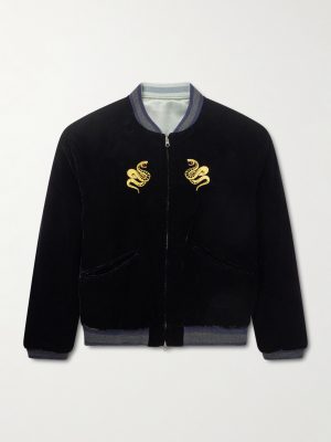 Tora Ni Fuji Reversible Embroidered Velvet and Satin Bomber Jacket