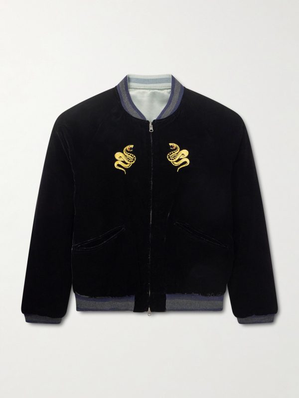 Tora Ni Fuji Reversible Embroidered Velvet and Satin Bomber Jacket Tora Ni Fuji Reversible Embroidered Velvet and Satin Bomber Jacket