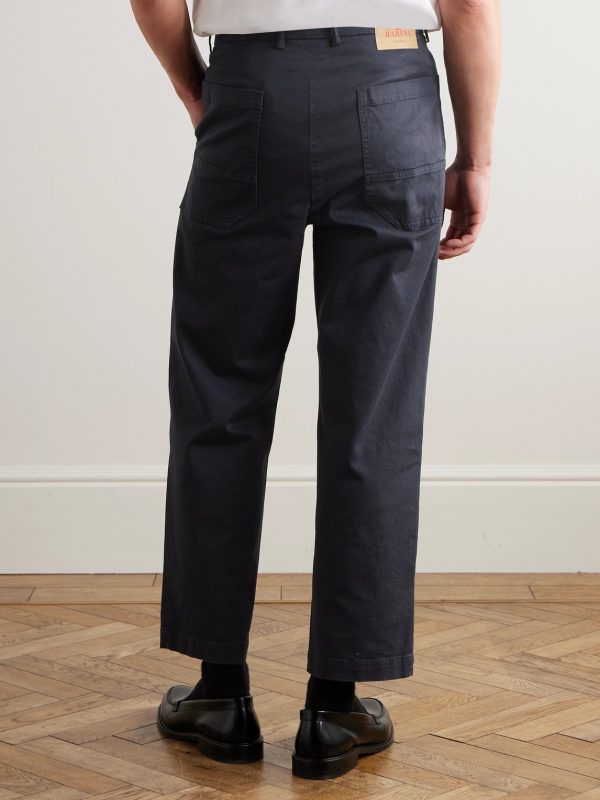 Tapered Cropped Pleated Stretch-Cotton Twill Trousers - BK Tapered Cropped Pleated Stretch-Cotton Twill Trousers - BK
