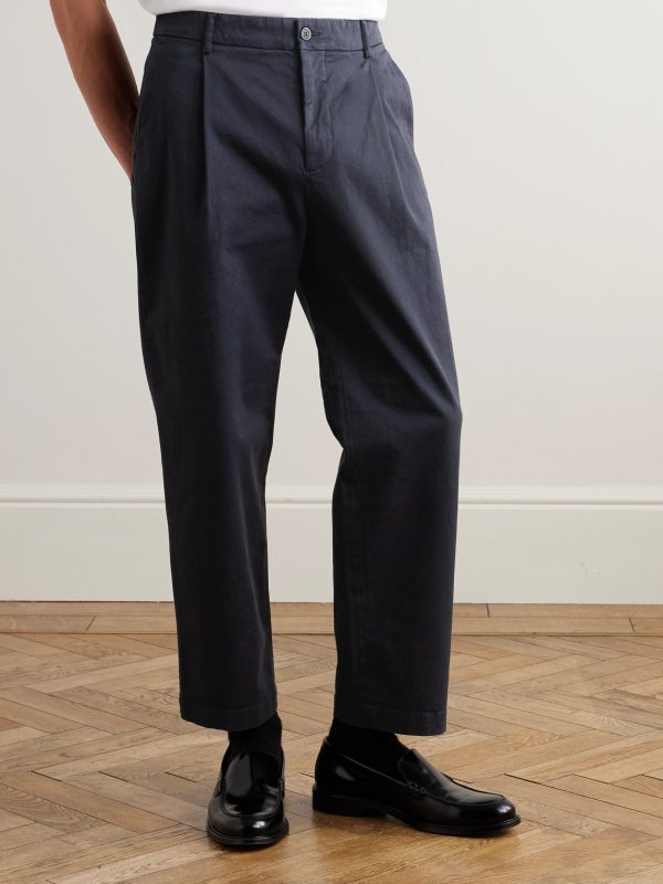 Tapered Cropped Pleated Stretch-Cotton Twill Trousers - FR Tapered Cropped Pleated Stretch-Cotton Twill Trousers - FR