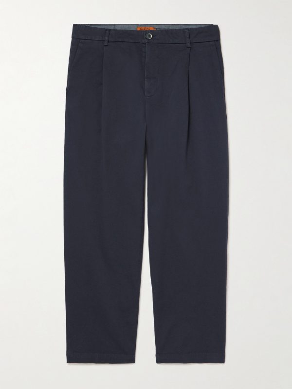 Tapered Cropped Pleated Stretch-Cotton Twill Trousers Tapered Cropped Pleated Stretch-Cotton Twill Trousers