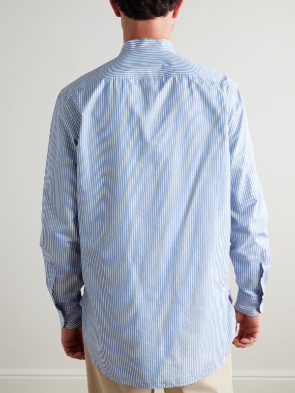 Grandad-Collar Striped Cotton-Poplin Shirt - BK