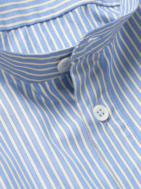 Grandad-Collar Striped Cotton-Poplin Shirt - CU