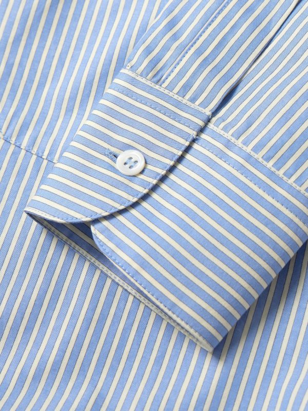 Grandad-Collar Striped Cotton-Poplin Shirt - E1