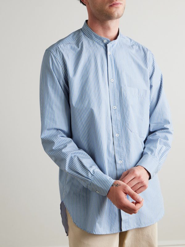 Grandad-Collar Striped Cotton-Poplin Shirt - FR