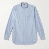 Grandad-Collar Striped Cotton-Poplin Shirt