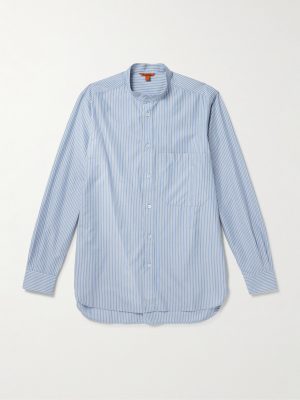 Grandad-Collar Striped Cotton-Poplin Shirt Grandad-Collar Striped Cotton-Poplin Shirt