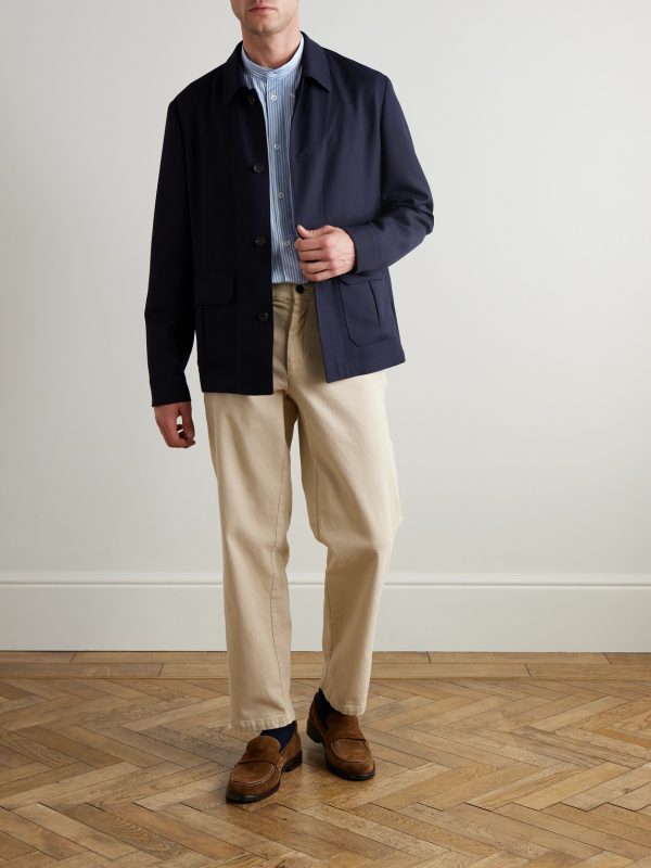Grandad-Collar Striped Cotton-Poplin Shirt - OU