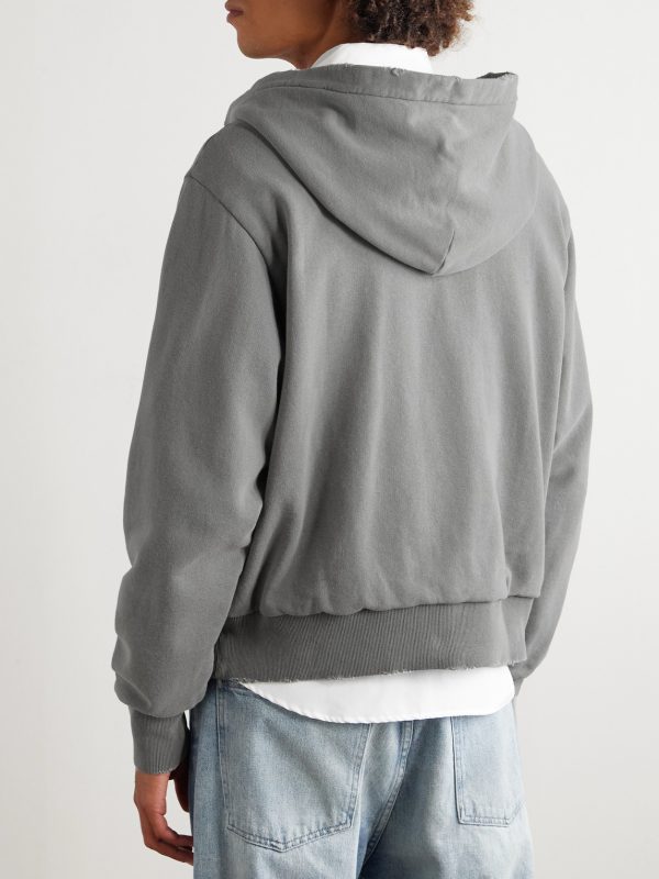 Logo-Print Distressed Cotton-Jersey Zip-Up Hoodie - BK Logo-Print Distressed Cotton-Jersey Zip-Up Hoodie - BK