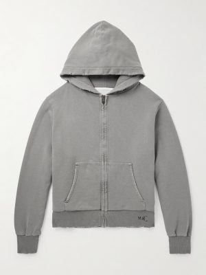 Logo-Print Distressed Cotton-Jersey Zip-Up Hoodie