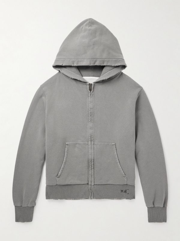 Logo-Print Distressed Cotton-Jersey Zip-Up Hoodie Logo-Print Distressed Cotton-Jersey Zip-Up Hoodie