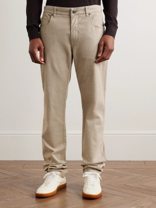 Slim-Fit Straight-Leg Cotton-Blend Twill Trousers - FR Slim-Fit Straight-Leg Cotton-Blend Twill Trousers - FR
