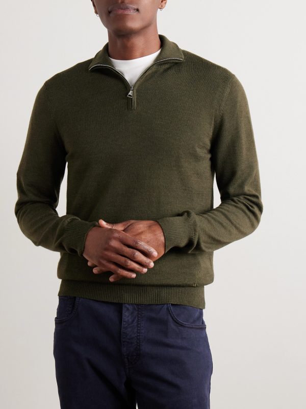 Linton Logo-Embroidered Wool Half-Zip Sweater - FR Linton Logo-Embroidered Wool Half-Zip Sweater - FR