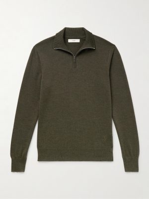 Linton Logo-Embroidered Wool Half-Zip Sweater