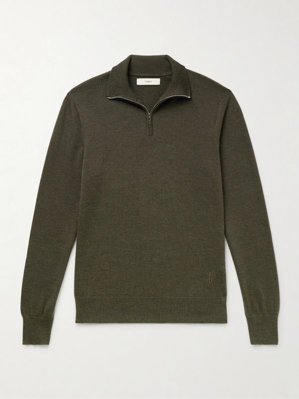 Linton Logo-Embroidered Wool Half-Zip Sweater Linton Logo-Embroidered Wool Half-Zip Sweater