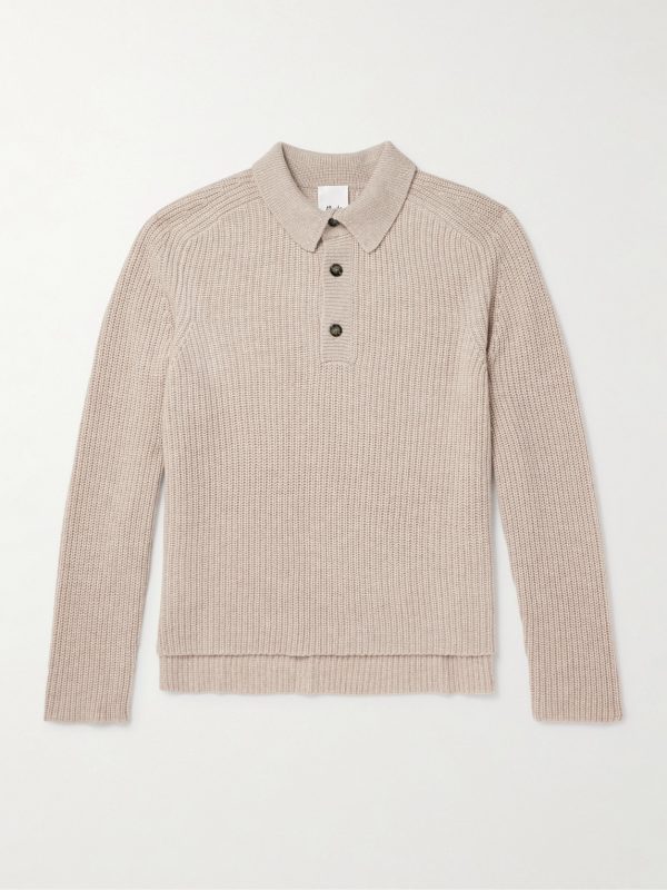 Ribbed Virgin Wool and Cashmere-Blend Polo Sweater Ribbed Virgin Wool and Cashmere-Blend Polo Sweater