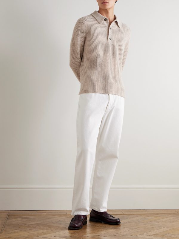 Ribbed Virgin Wool and Cashmere-Blend Polo Sweater - OU Ribbed Virgin Wool and Cashmere-Blend Polo Sweater - OU