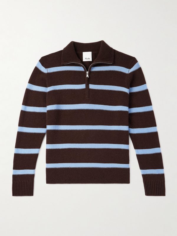 Troyer Striped Wool and Cashmere-Blend Half-Zip Sweater Troyer Striped Wool and Cashmere-Blend Half-Zip Sweater
