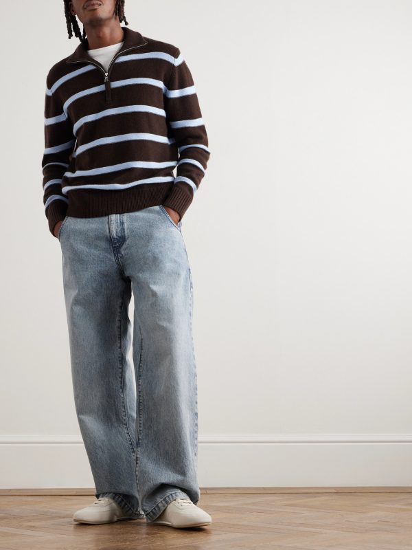 Troyer Striped Wool and Cashmere-Blend Half-Zip Sweater - OU Troyer Striped Wool and Cashmere-Blend Half-Zip Sweater - OU