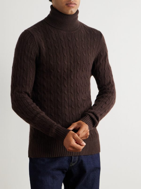 Slim-Fit Cable-Knit Cashmere-Blend Rollneck Sweater - FR Slim-Fit Cable-Knit Cashmere-Blend Rollneck Sweater - FR