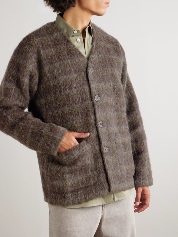 Checked Brushed-Knit Cardigan - FR