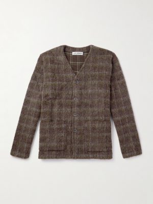 Checked Brushed-Knit Cardigan
