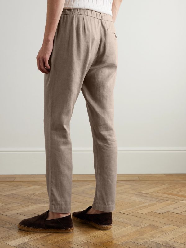 Oscar Straight-Leg Linen and Cotton-Blend Drawstring Trousers - BK Oscar Straight-Leg Linen and Cotton-Blend Drawstring Trousers - BK