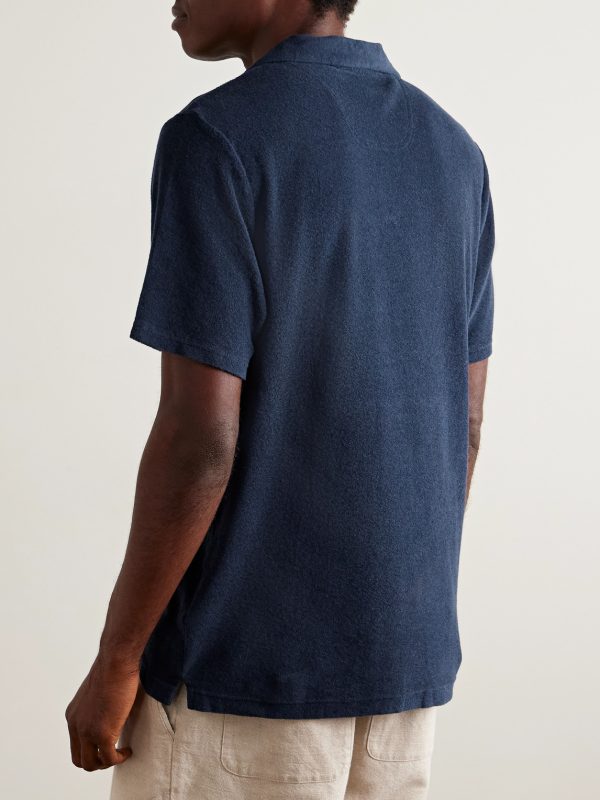 Faustino Camp-Collar Cotton, Lyocell and Linen-Blend Terry Polo Shirt - BK Faustino Camp-Collar Cotton, Lyocell and Linen-Blend Terry Polo Shirt - BK