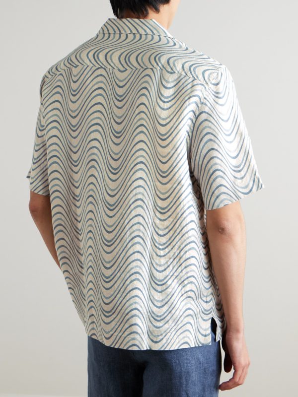 Roberto Camp-Collar Printed Linen Shirt - BK