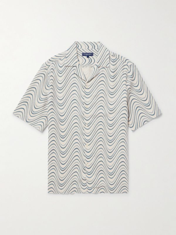 Roberto Camp-Collar Printed Linen Shirt