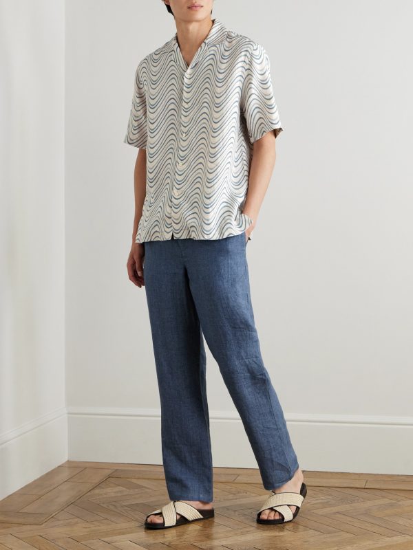 Roberto Camp-Collar Printed Linen Shirt - OU